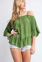 Load image into Gallery viewer, Ruffled Cold Shoulder Sheer Blouse Top freeshipping - Quail Creek
