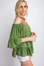 Load image into Gallery viewer, Ruffled Cold Shoulder Sheer Blouse Top freeshipping - Quail Creek
