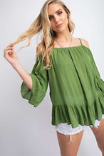 Load image into Gallery viewer, Ruffled Cold Shoulder Sheer Blouse Top freeshipping - Quail Creek
