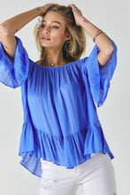 Load image into Gallery viewer, Ruffled Cold Shoulder Sheer Blouse Top freeshipping - Quail Creek
