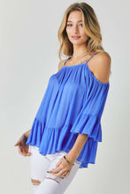 Load image into Gallery viewer, Ruffled Cold Shoulder Sheer Blouse Top freeshipping - Quail Creek
