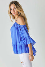 Load image into Gallery viewer, Ruffled Cold Shoulder Sheer Blouse Top freeshipping - Quail Creek
