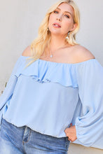 Load image into Gallery viewer, Off Shoulder Ruffle Bubble Sleeve Top freeshipping - Quail Creek
