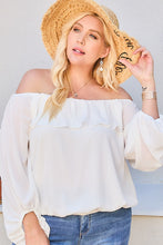 Load image into Gallery viewer, Off Shoulder Ruffle Bubble Sleeve Top freeshipping - Quail Creek
