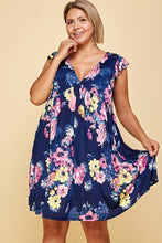 Load image into Gallery viewer, plus Size Floral Venechia Printed Deep V Neckline Swing Dress
