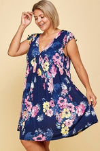 Load image into Gallery viewer, plus Size Floral Venechia Printed Deep V Neckline Swing Dress
