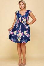 Load image into Gallery viewer, plus Size Floral Venechia Printed Deep V Neckline Swing Dress
