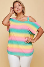 Load image into Gallery viewer, Plus Size Cute Tie Dye Striped Terry Print One Shoulder Strap Top
