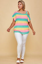 Load image into Gallery viewer, Plus Size Cute Tie Dye Striped Terry Print One Shoulder Strap Top
