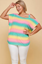 Load image into Gallery viewer, Plus Size Cute Tie Dye Striped Terry Print One Shoulder Strap Top
