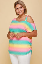 Load image into Gallery viewer, Plus Size Cute Tie Dye Striped Terry Print One Shoulder Strap Top
