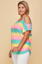 Load image into Gallery viewer, Plus Size Cute Tie Dye Striped Terry Print One Shoulder Strap Top
