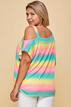 Load image into Gallery viewer, Plus Size Cute Tie Dye Striped Terry Print One Shoulder Strap Top
