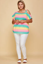 Load image into Gallery viewer, Plus Size Cute Tie Dye Striped Terry Print One Shoulder Strap Top
