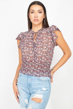 Load image into Gallery viewer, Floral Flutter Sleeves Smocked Top
