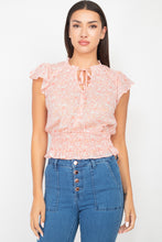 Load image into Gallery viewer, Floral Flutter Sleeves Smocked Top
