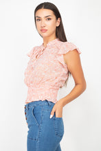 Load image into Gallery viewer, Floral Flutter Sleeves Smocked Top
