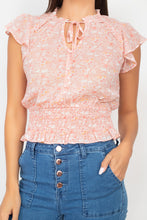 Load image into Gallery viewer, Floral Flutter Sleeves Smocked Top
