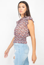 Load image into Gallery viewer, Floral Flutter Sleeves Smocked Top
