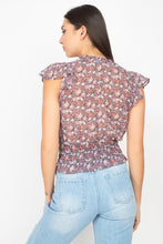 Load image into Gallery viewer, Floral Flutter Sleeves Smocked Top
