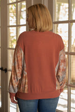 Load image into Gallery viewer, Plus Size Coral Tie-dye Long Sleeve Relaxed Round Neck Top
