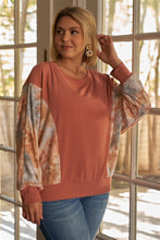 Load image into Gallery viewer, Plus Size Coral Tie-dye Long Sleeve Relaxed Round Neck Top
