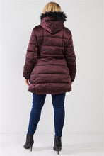 Load image into Gallery viewer, Plus Glossy Long Fitted Vegan Fur Hood Detail Winter Puffer Jacket
