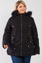 Load image into Gallery viewer, Plus Size Vegan Fur Double-sided Cotton Twill Parka &amp; Puffer Jacket
