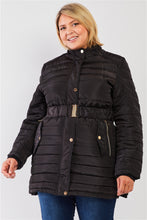 Load image into Gallery viewer, Plus Parallel Quilt Faux Fur Hood Belted Padded Long Puffer Jacket
