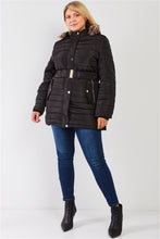 Load image into Gallery viewer, Plus Parallel Quilt Faux Fur Hood Belted Padded Long Puffer Jacket
