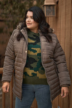 Load image into Gallery viewer, Plus Parallel Quilt Faux Fur Hood Belted Padded Long Puffer Jacket
