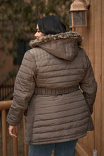 Load image into Gallery viewer, Plus Parallel Quilt Faux Fur Hood Belted Padded Long Puffer Jacket
