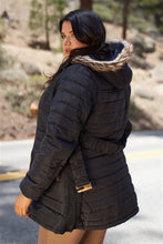 Load image into Gallery viewer, Plus Parallel Quilt Faux Fur Hood Belted Padded Long Puffer Jacket
