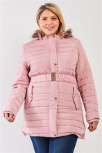 Load image into Gallery viewer, Plus Parallel Quilt Faux Fur Hood Belted Padded Long Puffer Jacket
