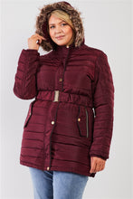 Load image into Gallery viewer, Plus Parallel Quilt Faux Fur Hood Belted Padded Long Puffer Jacket
