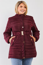 Load image into Gallery viewer, Plus Parallel Quilt Faux Fur Hood Belted Padded Long Puffer Jacket
