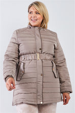 Load image into Gallery viewer, Plus Parallel Quilt Faux Fur Hood Belted Padded Long Puffer Jacket
