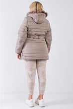 Load image into Gallery viewer, Plus Parallel Quilt Faux Fur Hood Belted Padded Long Puffer Jacket
