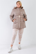 Load image into Gallery viewer, Plus Parallel Quilt Faux Fur Hood Belted Padded Long Puffer Jacket
